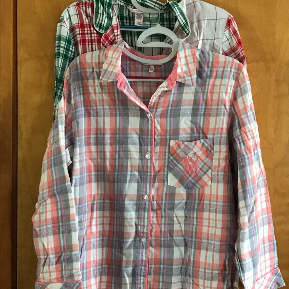 Victoria's Secret Plaid Pajama Tops - Pink, Green, Red
